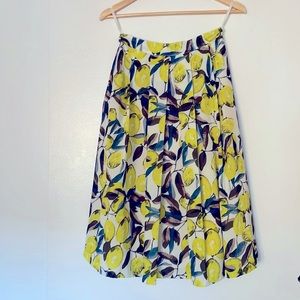 Elorie A-line lemon print midi skirt